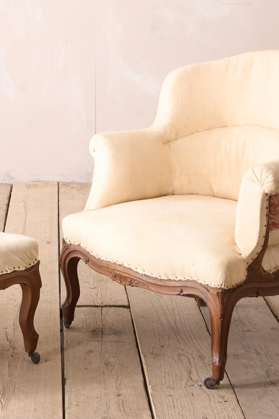 19th century French armchair with matching footstool