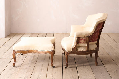 19th century French armchair with matching footstool