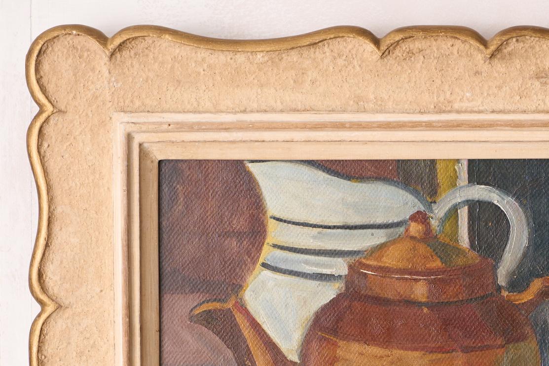 20th century painting on board of a teapot - M Vivier