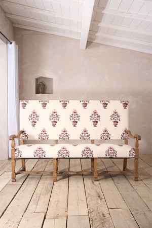 19th century French oak bench upholstered in Vaas by Emma Grant