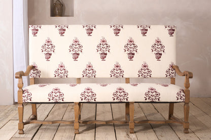 19th century French oak bench upholstered in Vaas by Emma Grant