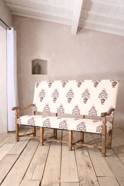 19th century French oak bench upholstered in Vaas by Emma Grant