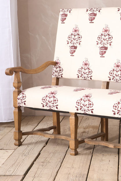 19th century French oak bench upholstered in Vaas by Emma Grant