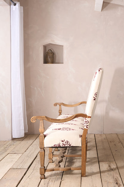 19th century French oak bench upholstered in Vaas by Emma Grant