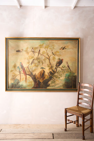 19th century Oil on canvas painting of tropical birds