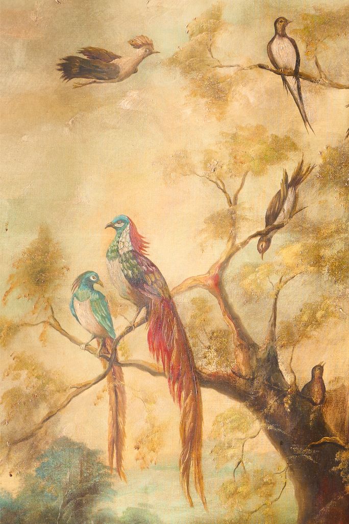 19th Century Oil On Canvas Painting Of Tropical Birds – Tallboy Interiors