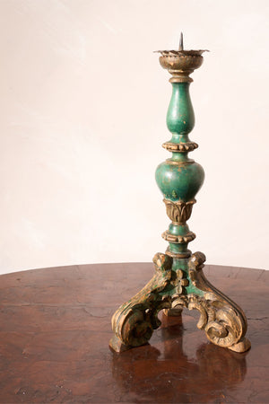 19th century Green painted pricket candlestick