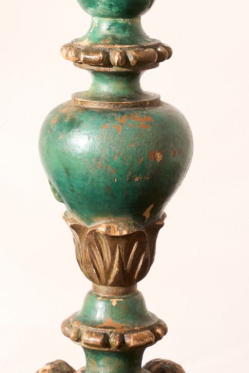 19th century Green painted pricket candlestick