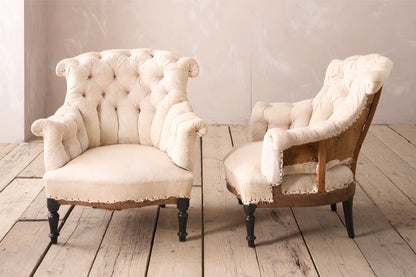 Pair of Napoleon III buttoned fishtail armchair