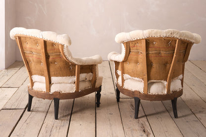 Pair of Napoleon III buttoned fishtail armchair