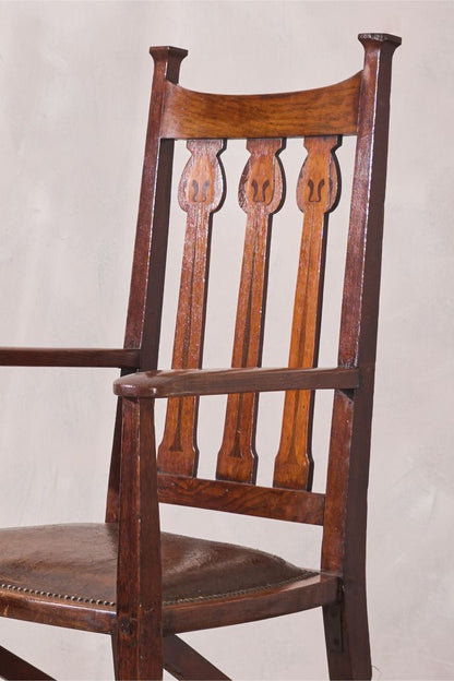 Arts and crafts oak and leather desk chair