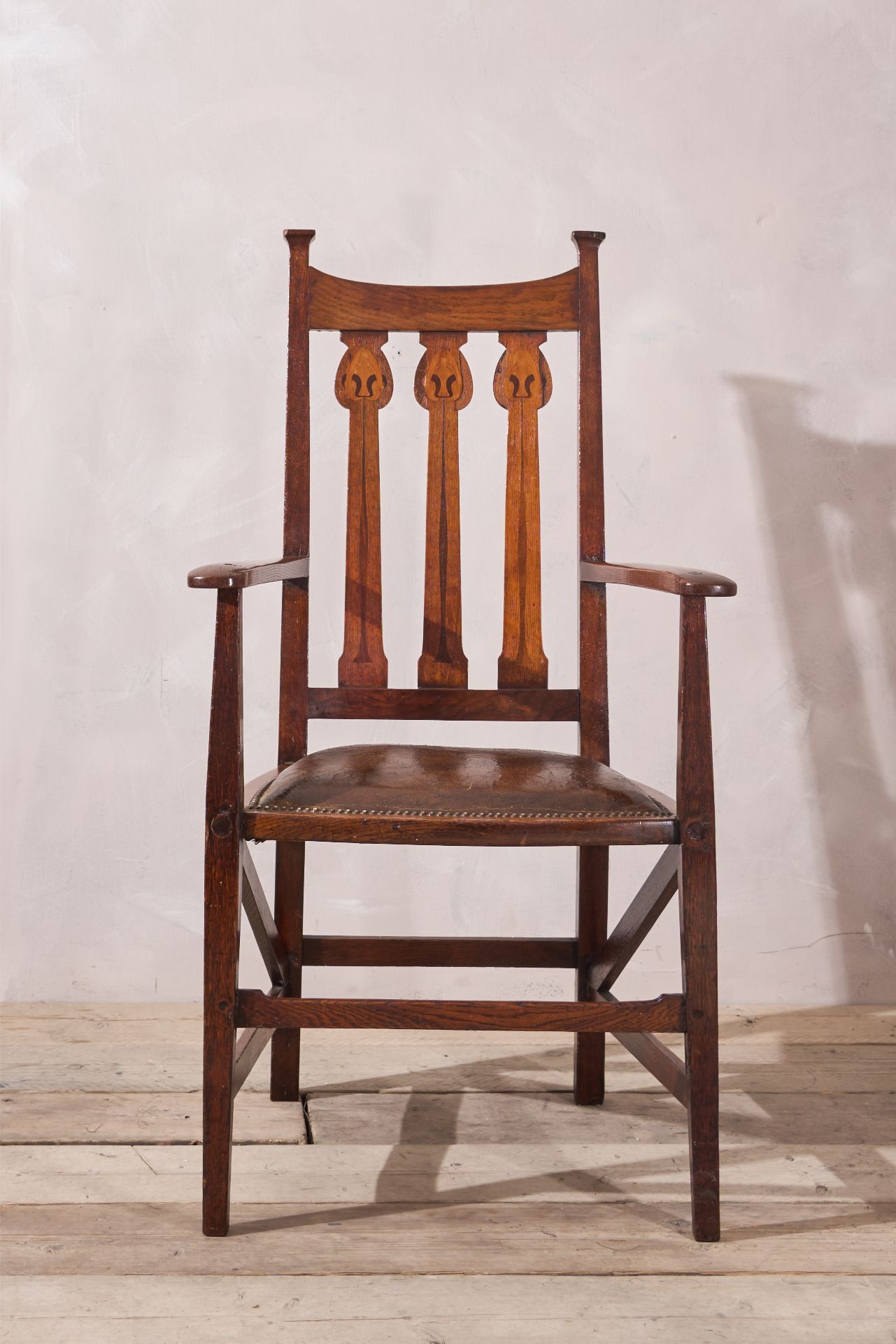 Arts and crafts oak and leather desk chair