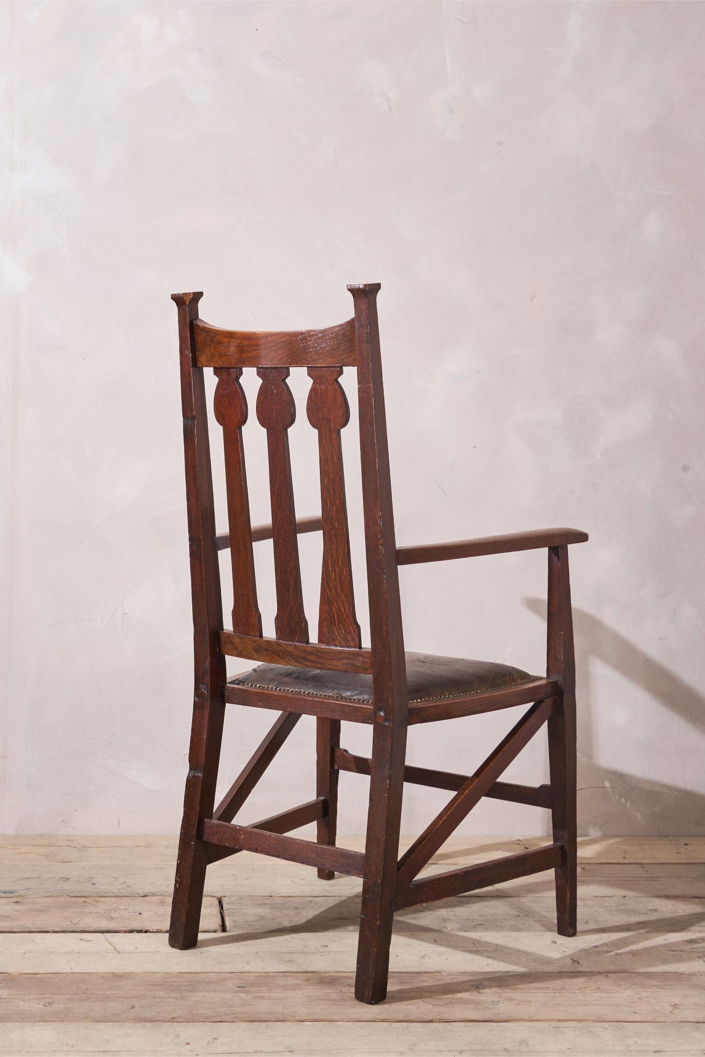 Arts and crafts oak and leather desk chair