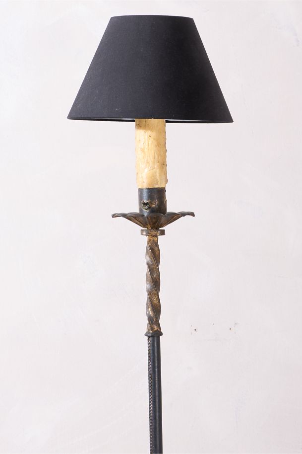 Mid Century Spanish Gilt Metal And Leather Floor Lamp