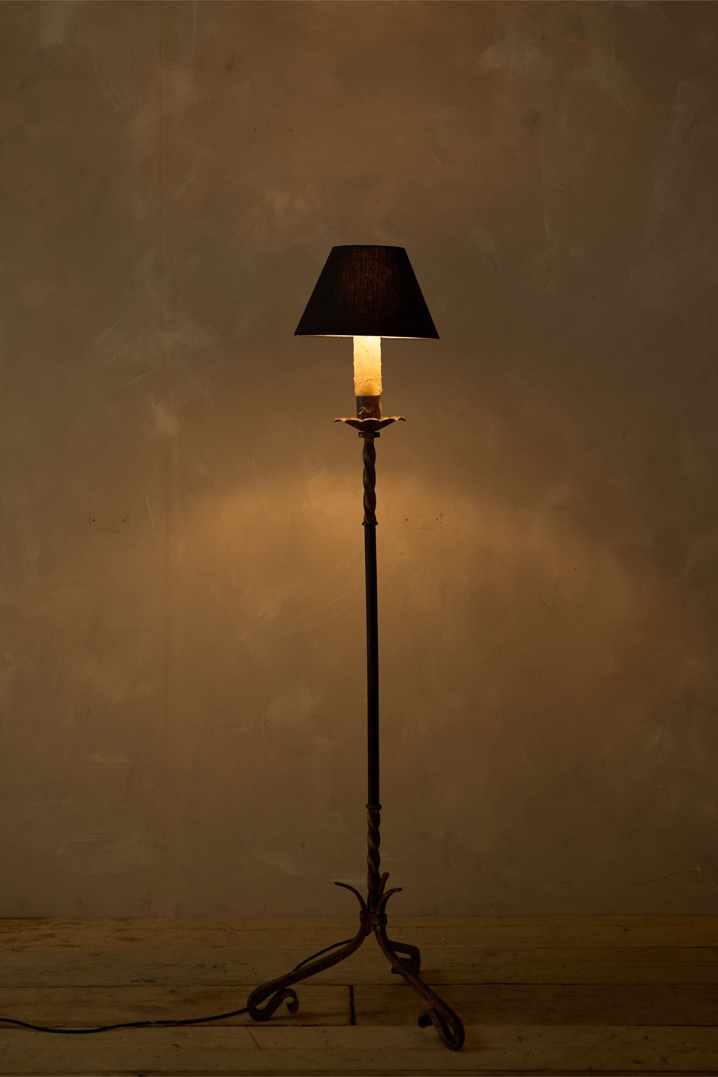 Mid Century Spanish Gilt Metal And Leather Floor Lamp