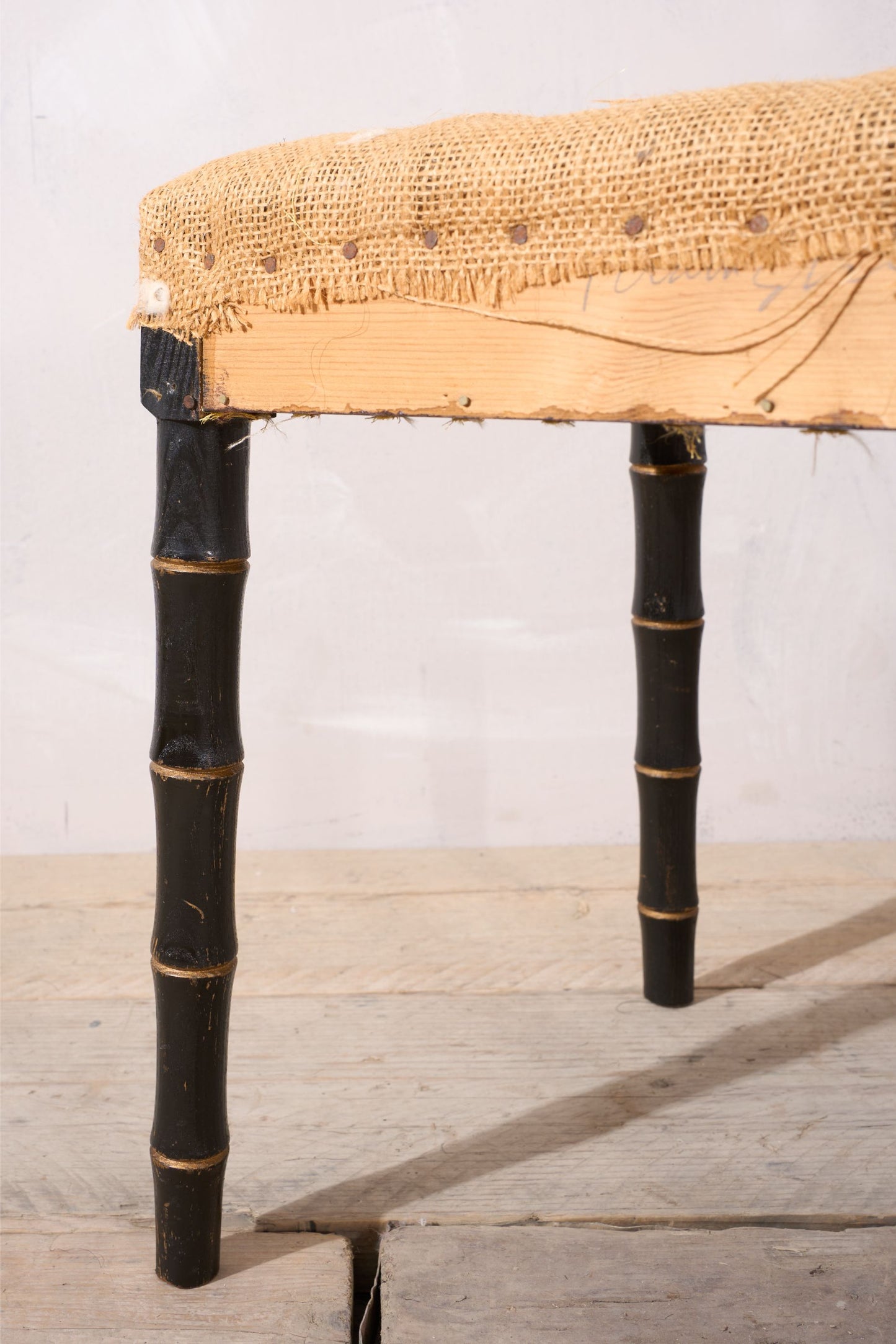 20th century Ebonised faux Bamboo footstool