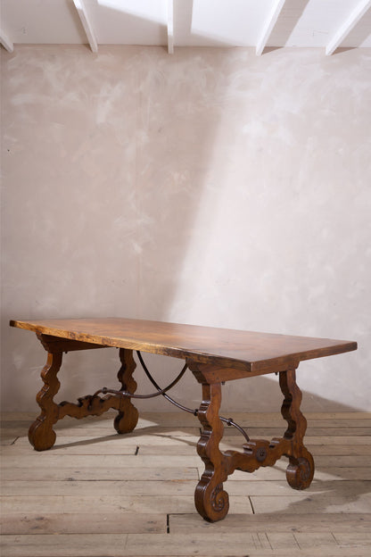 19th century Spanish oak dining table with single plank top