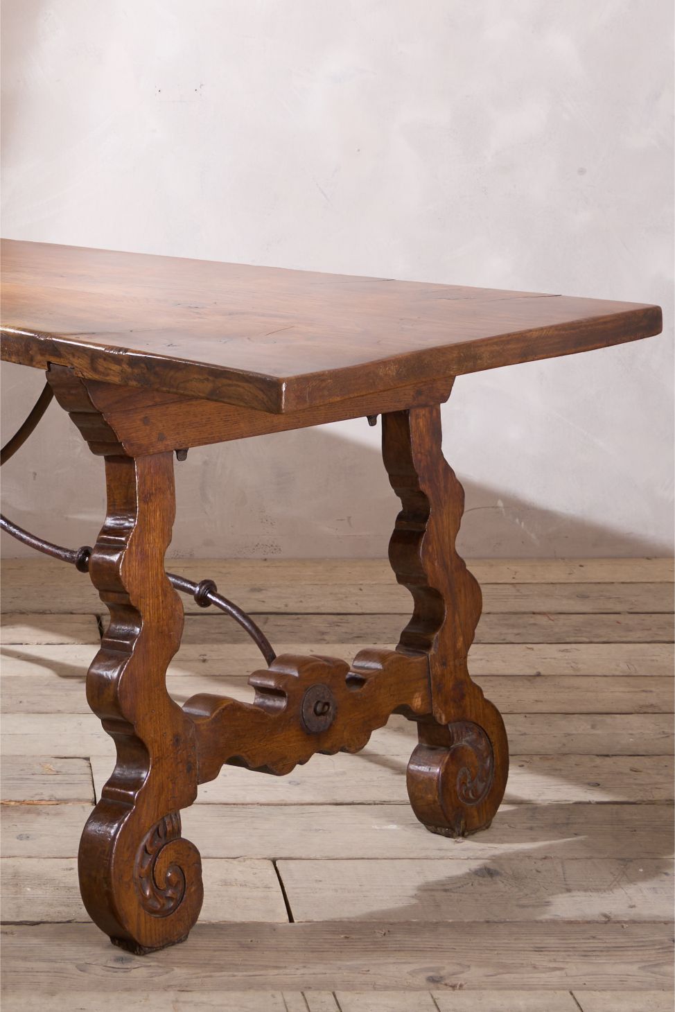 19th century Spanish oak dining table with single plank top