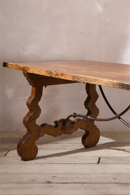 19th century Spanish oak dining table with single plank top