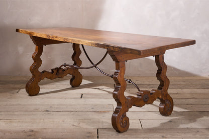 19th century Spanish oak dining table with single plank top