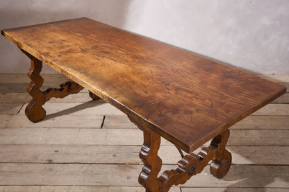 19th century Spanish oak dining table with single plank top