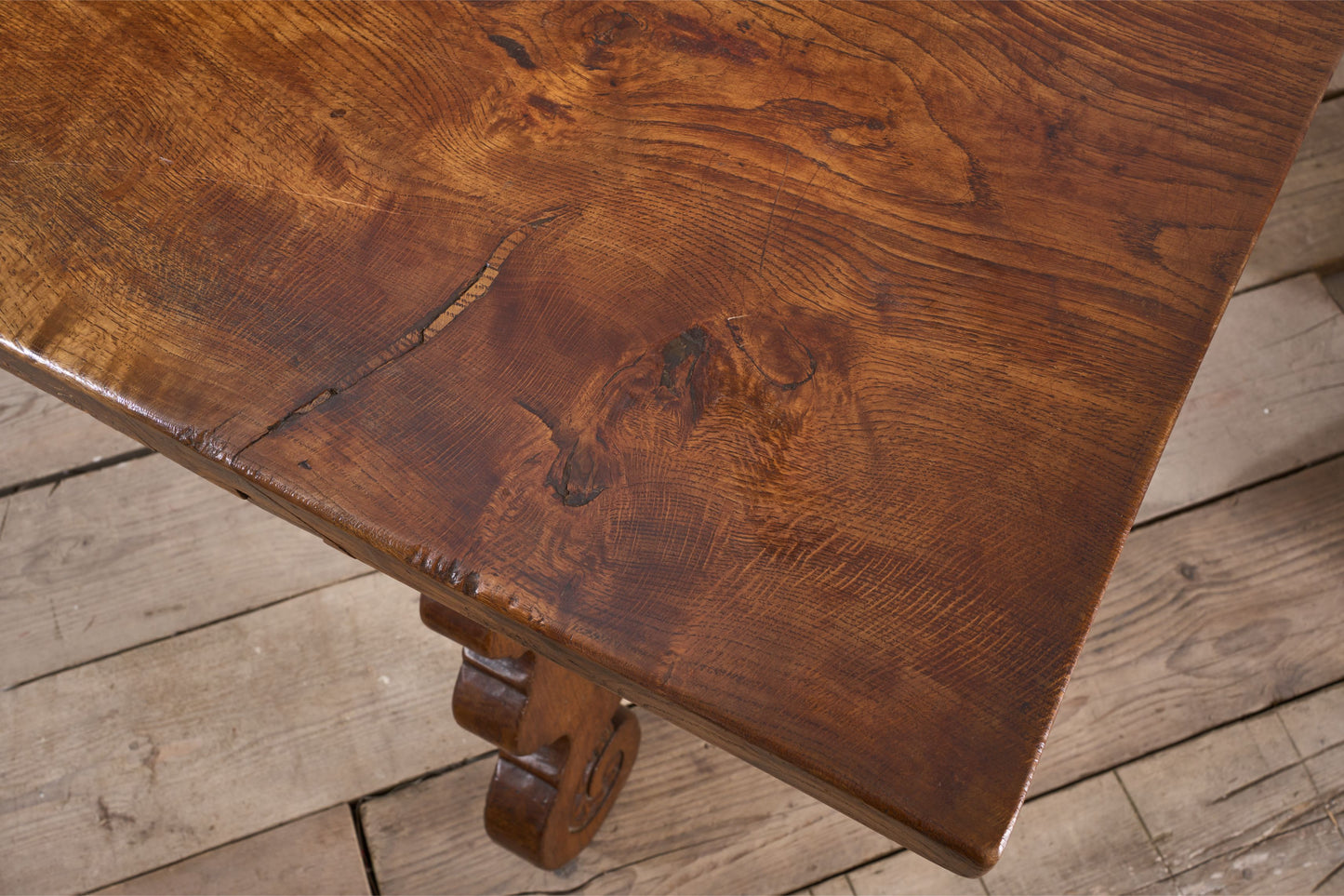 19th century Spanish oak dining table with single plank top