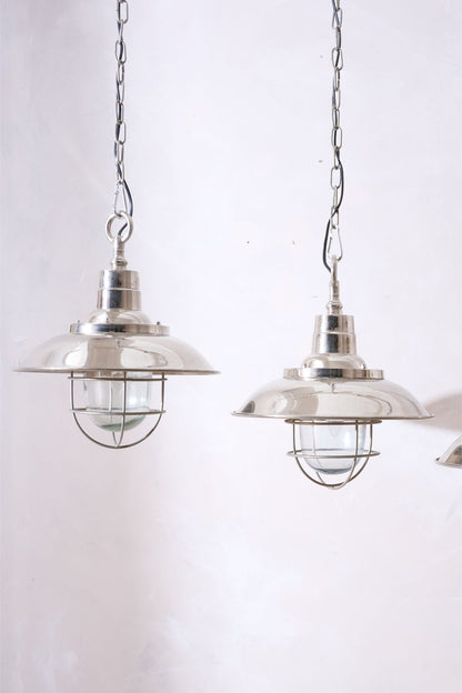 Trio of 20th Century Chrome pendant lights