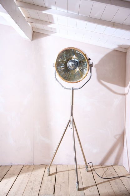 20th century Chrome and brass medical floor lamp