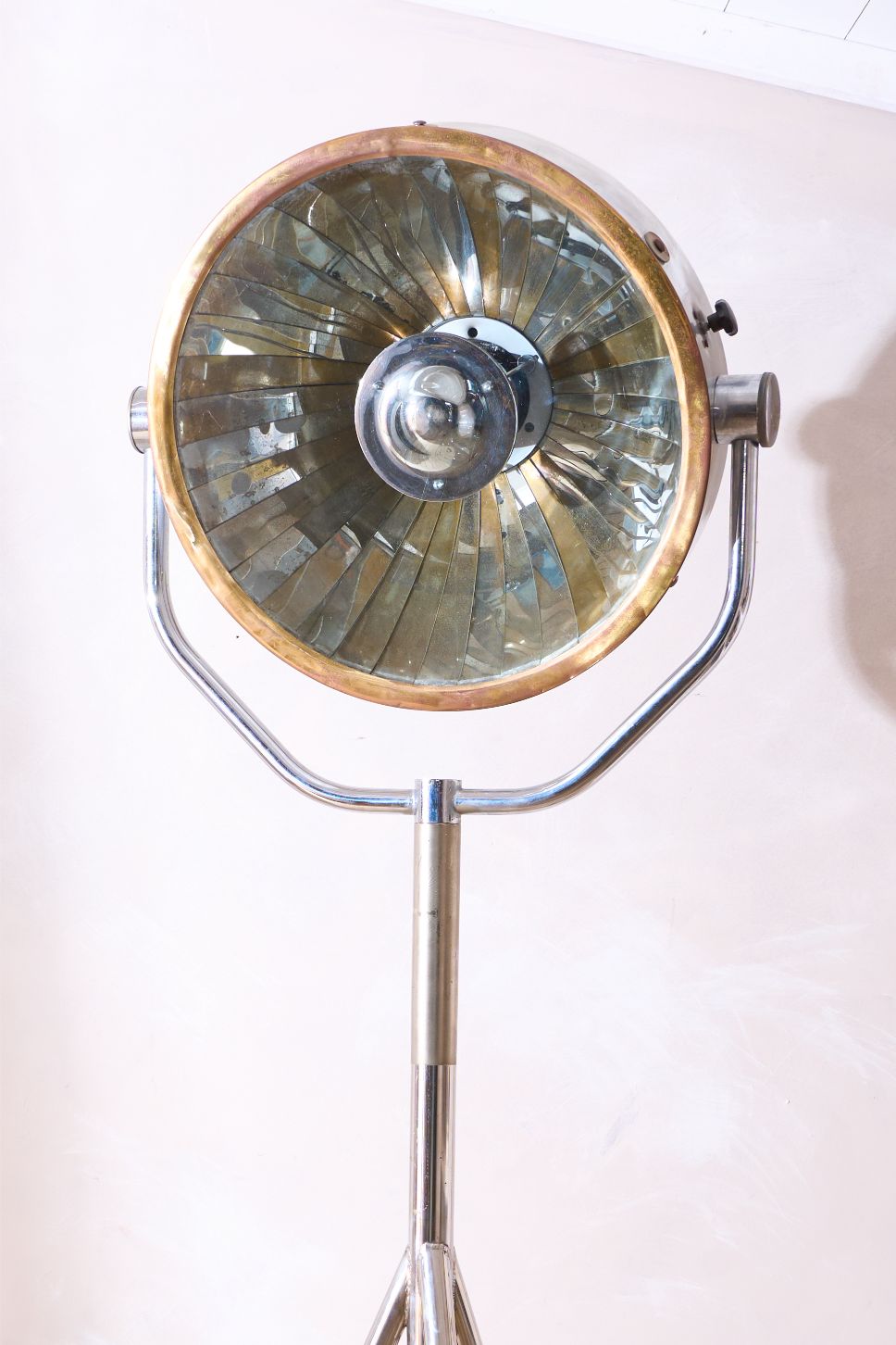 20th century Chrome and brass medical floor lamp