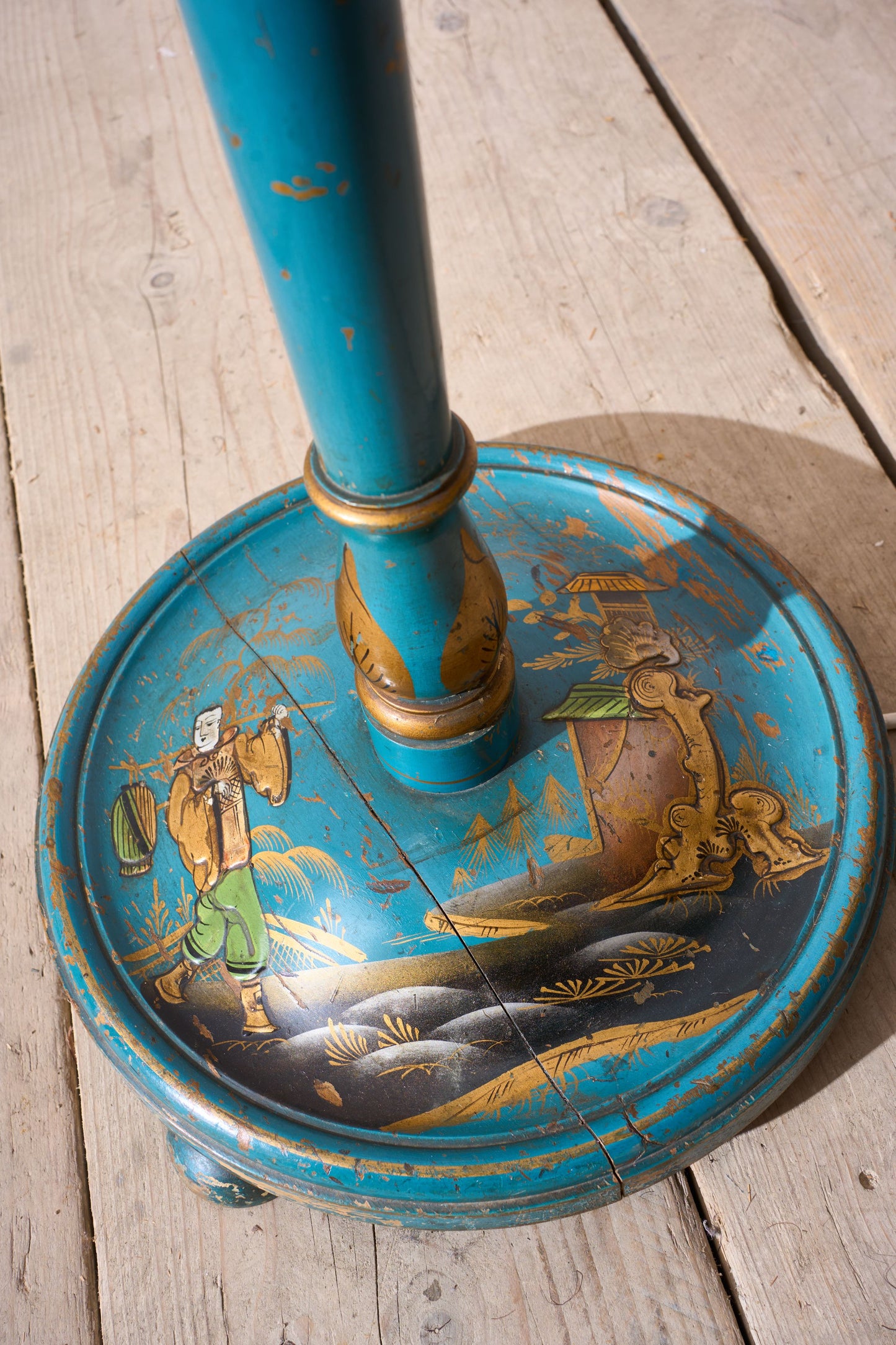 1920's Blue lacquer chinoiserie floor lamp