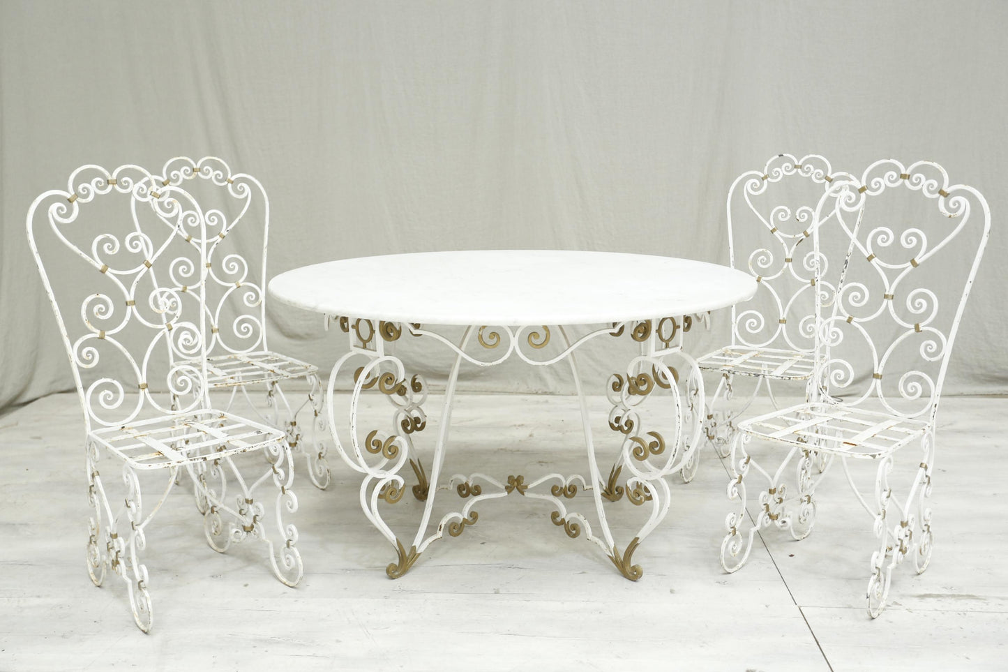 Antique white marble circular garden table and chairs