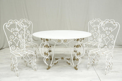 Antique white marble circular garden table and chairs