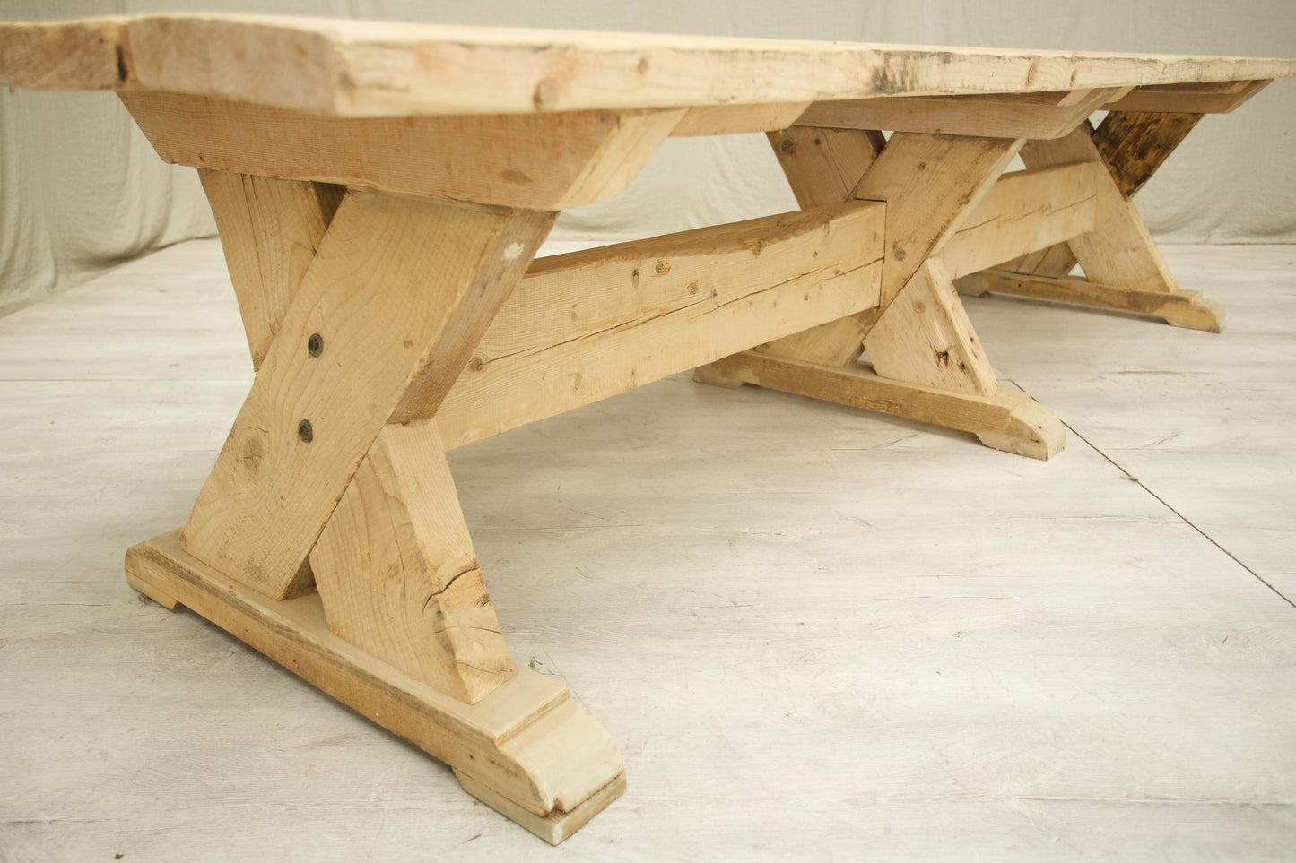 Long Rustic 'X' Frame pine dining table