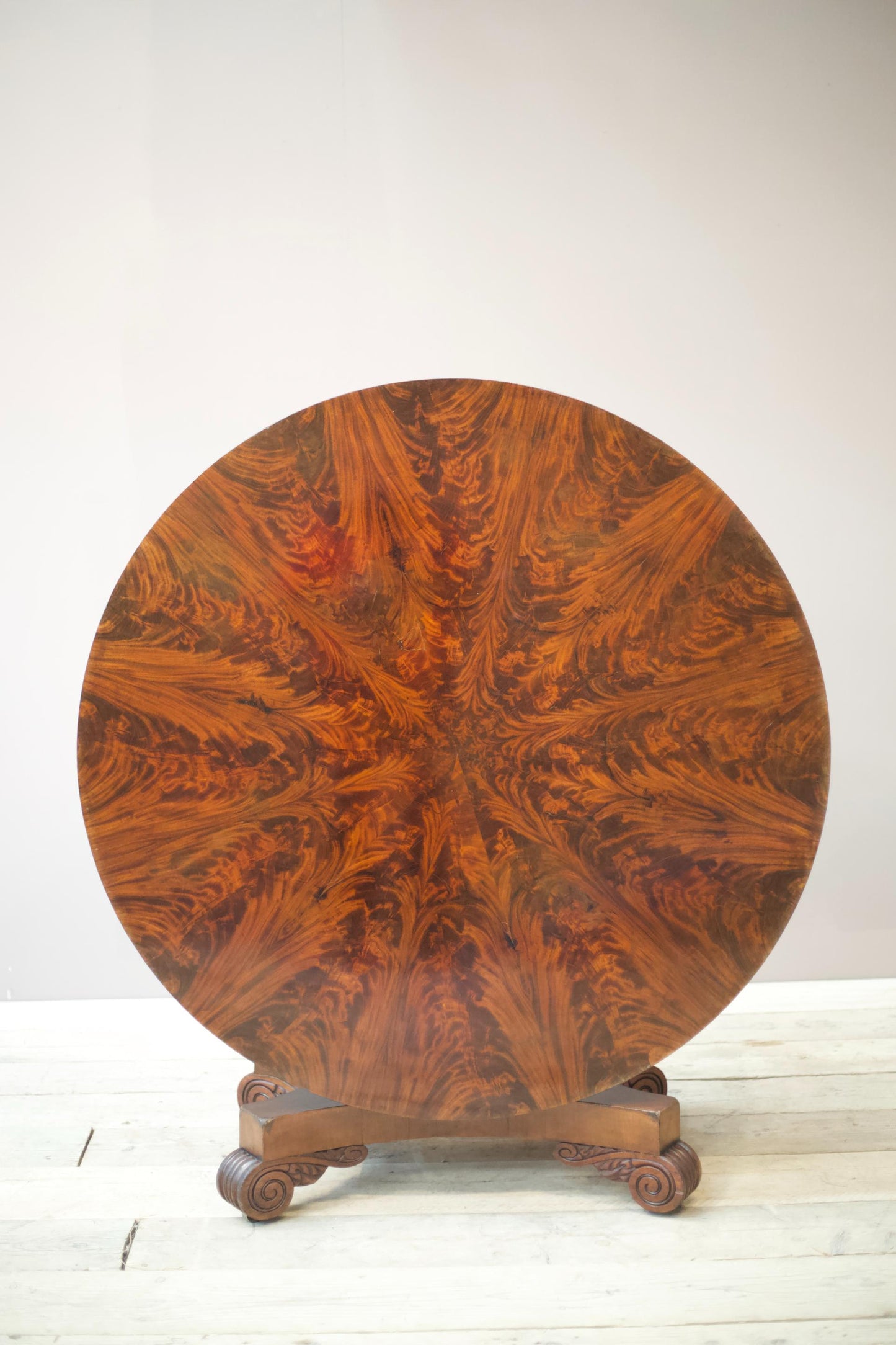 William IV flame mahogany tilt top centre table