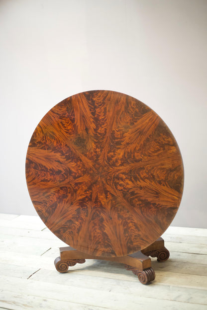 William IV flame mahogany tilt top centre table