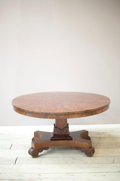 William IV flame mahogany tilt top centre table