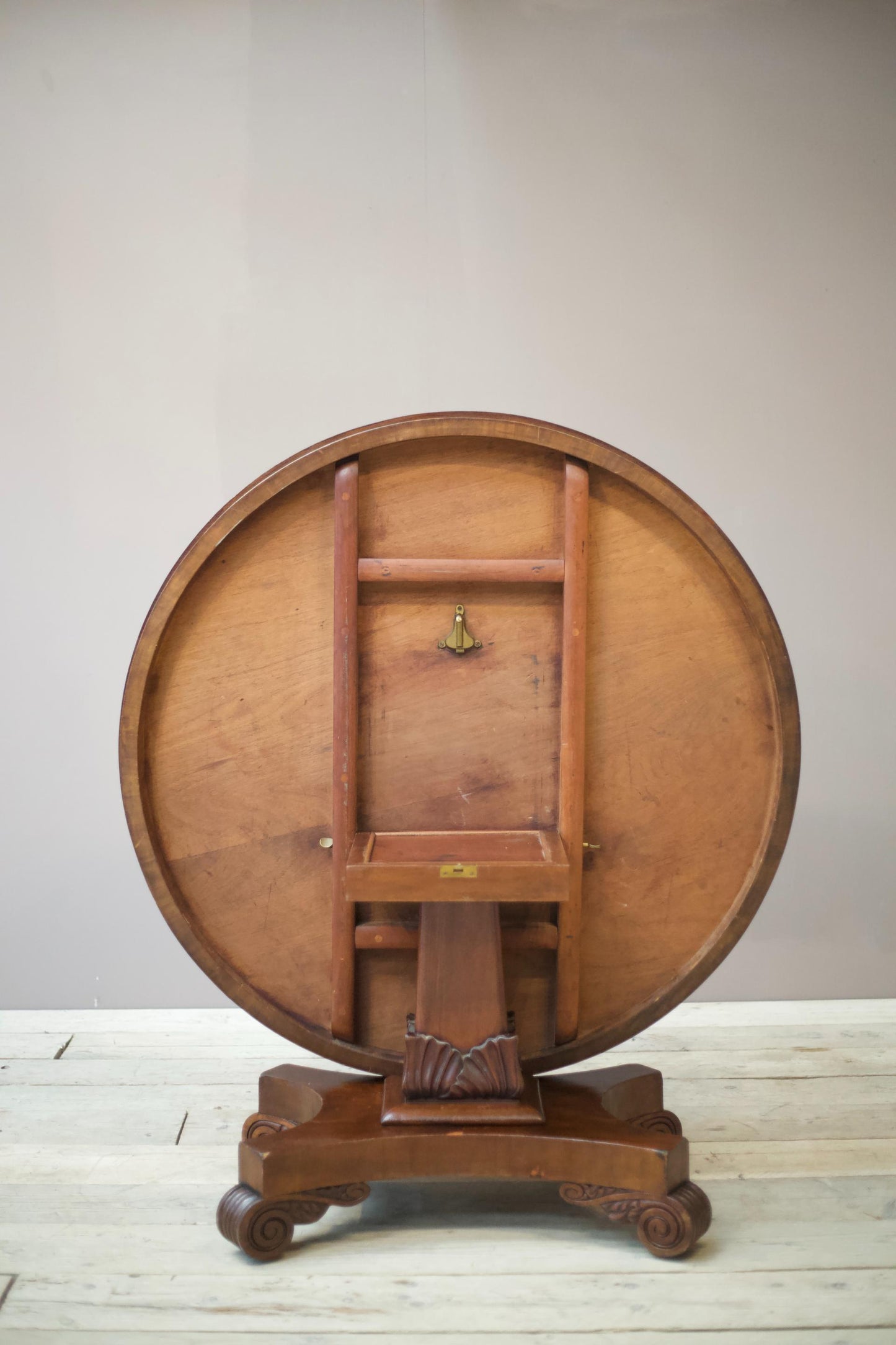 William IV flame mahogany tilt top centre table