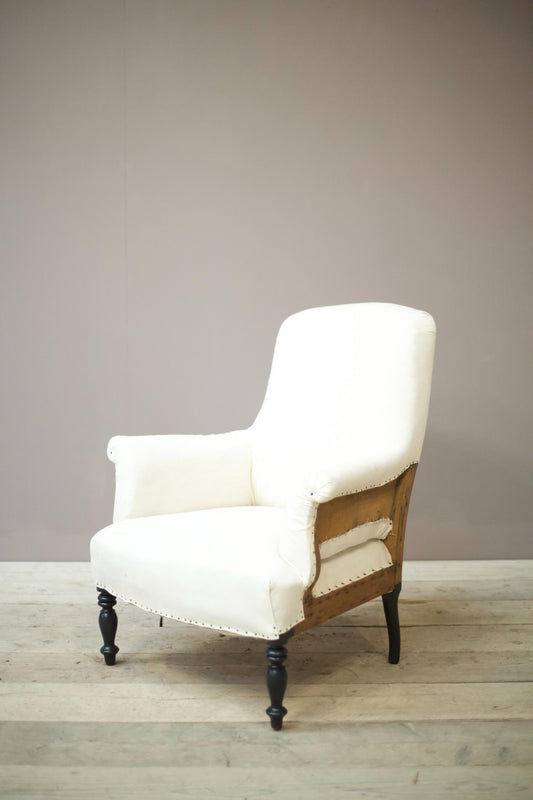 Single Napoleon III Square back armchair with tall turned legs