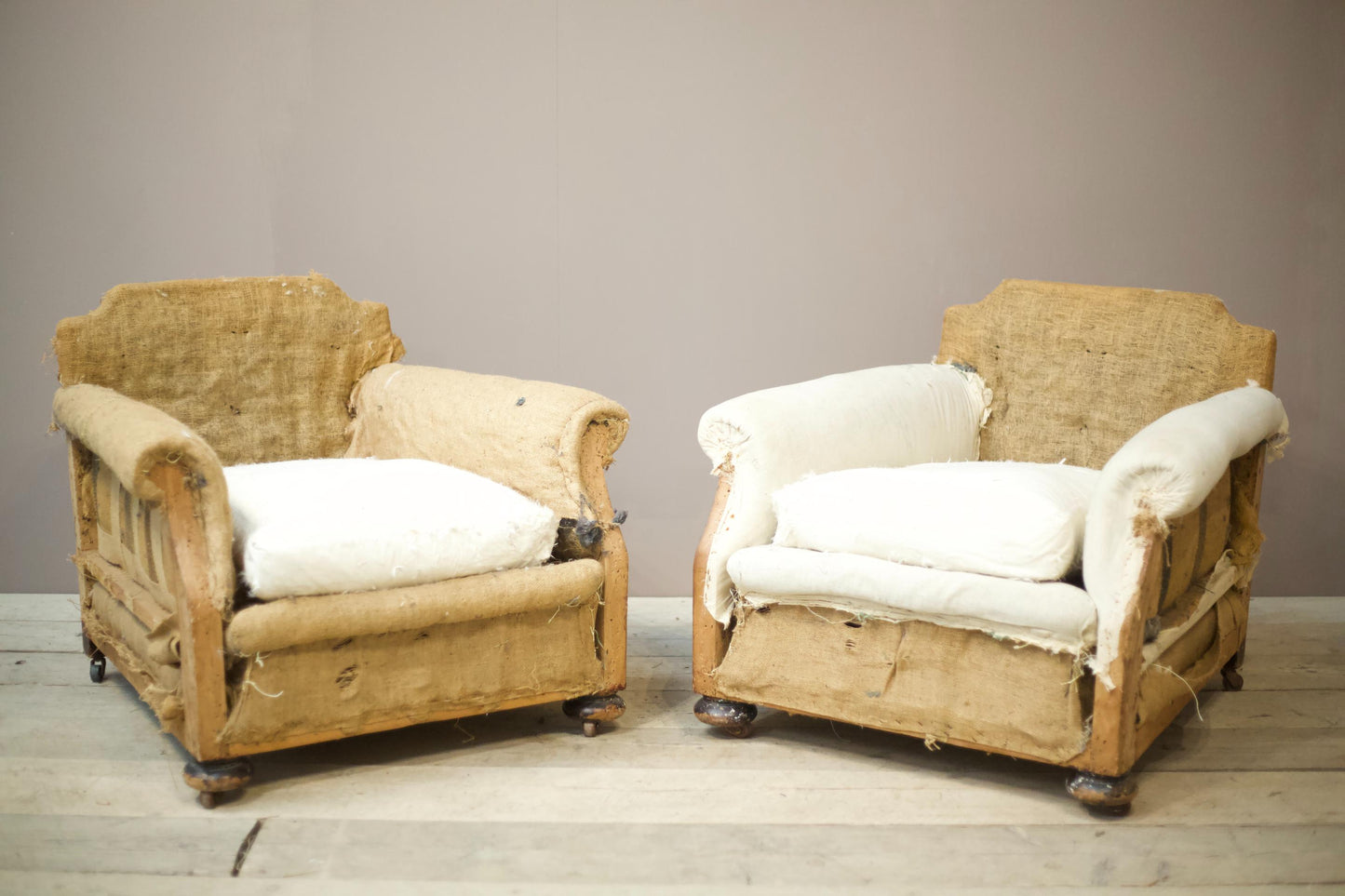 RESERVED Pair of c.1900 English deep seated armchairs